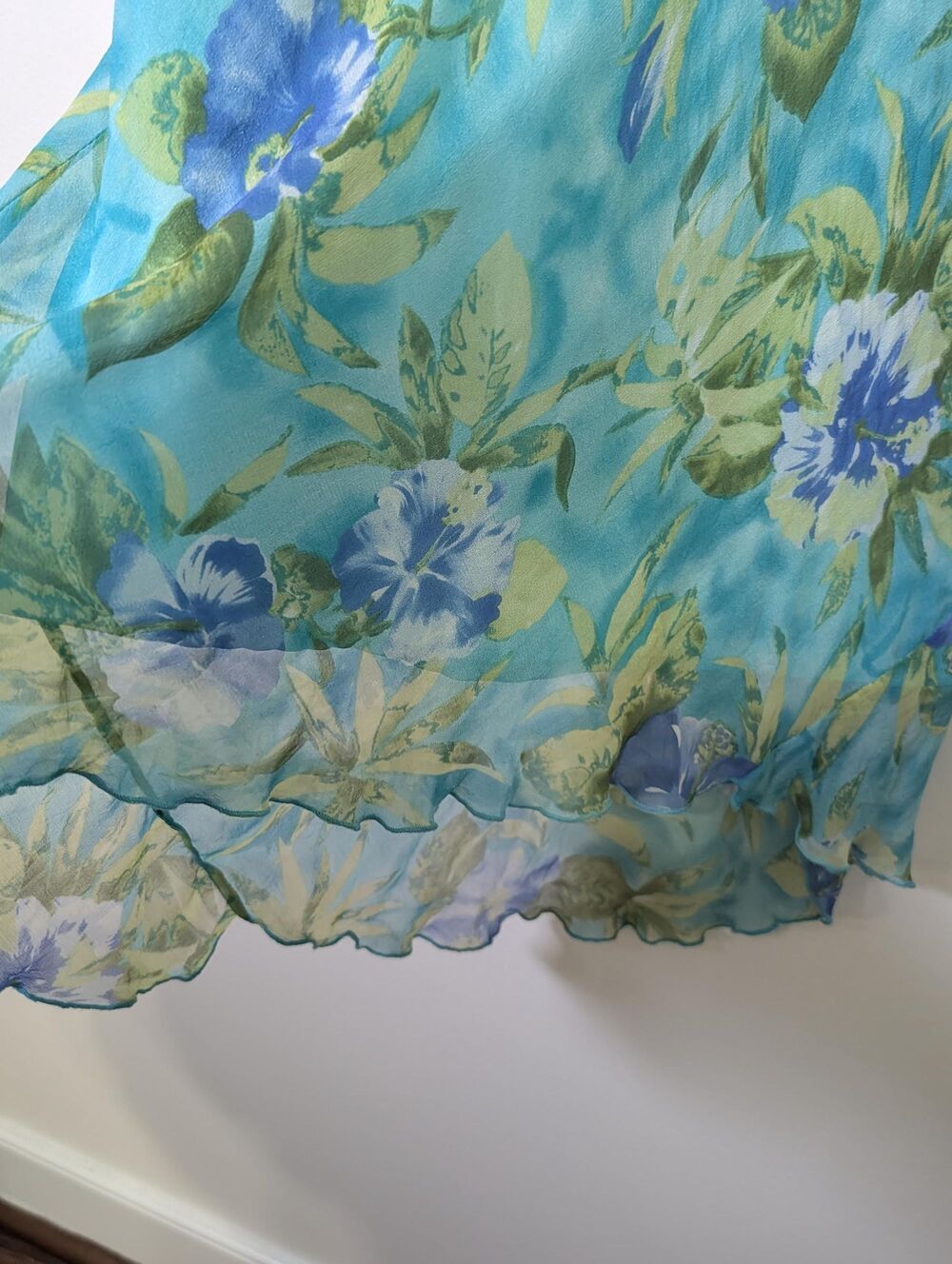 Vintage Silk Floral Midi Slip Dress8 Blue Bias Cut Y2K Romantic Whimsigoth - Picture 5 of 10